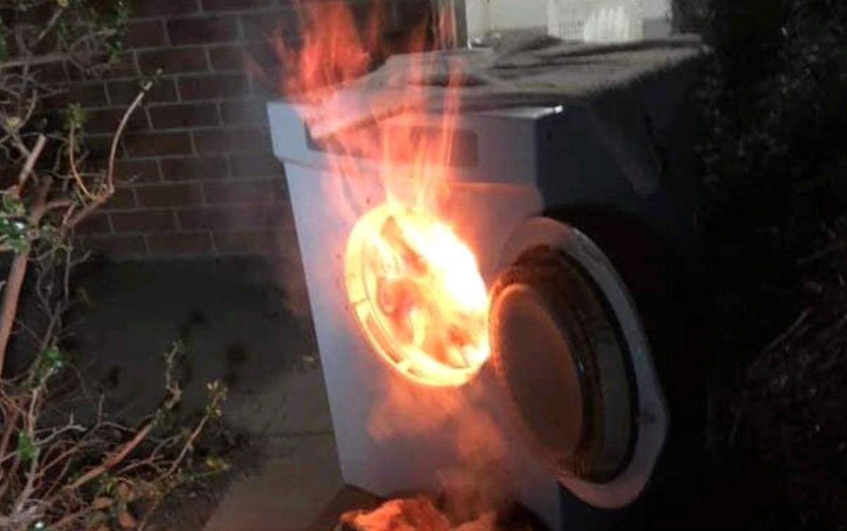 washing machine on fire